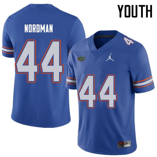 NCAA Florida Gators Tucker Nordman Youth #44 Jordan Brand Royal Stitched Authentic College Football Jersey LBL1164OM